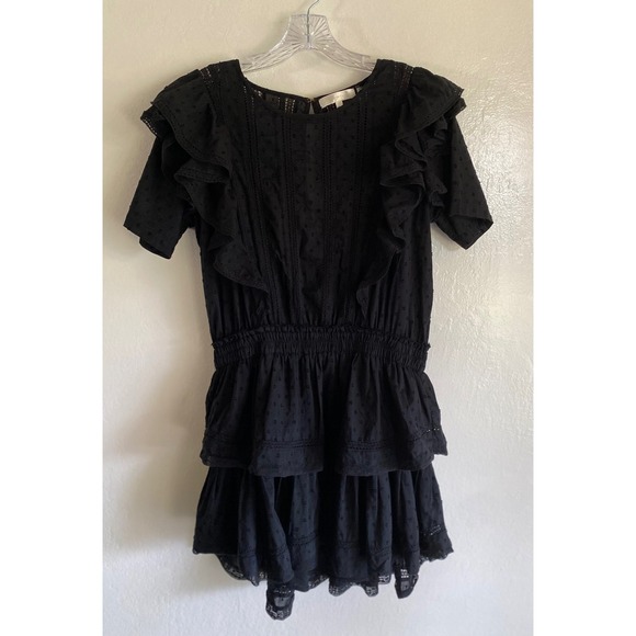 LoveShackFancy Natasha Ruffle Tiered Minidress Black Cotton Eyelet Size L - Picture 6 of 16